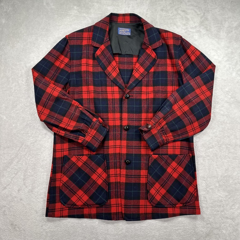 Vintage Pendleton Sport Coat Mens Medium Red Plaid Wool Jacket Tartan Casual